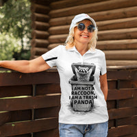 Raccoon I Am Not A Raccoon I Am A Trash Panda Women Polo Shirt Funny Animal Meme Grayscale Sketch Illustration