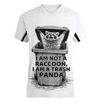 Raccoon I Am Not A Raccoon I Am A Trash Panda Women V-Neck T-Shirt Funny Animal Meme Grayscale Sketch Illustration