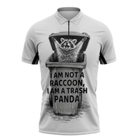 Raccoon I Am Not A Raccoon I Am A Trash Panda Zipper Polo Shirt Funny Animal Meme Grayscale Sketch Illustration