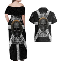 Hell Pattern Skull Couples Matching Off Shoulder Maxi Dress and Hawaiian Shirt I'm Not Rode I Just Hace The Balls To Say What Everyone Else is Thinking - Wonder Print Shop