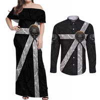 Hell Pattern Skull Couples Matching Off Shoulder Maxi Dress and Long Sleeve Button Shirts I'm Not Rode I Just Hace The Balls To Say What Everyone Else is Thinking - Wonder Print Shop