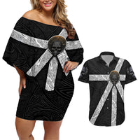 Hell Pattern Skull Couples Matching Off Shoulder Short Dress and Hawaiian Shirt I'm Not Rode I Just Hace The Balls To Say What Everyone Else is Thinking - Wonder Print Shop