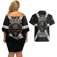 Hell Pattern Skull Couples Matching Off Shoulder Short Dress and Hawaiian Shirt I'm Not Rode I Just Hace The Balls To Say What Everyone Else is Thinking - Wonder Print Shop