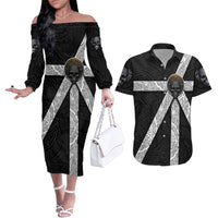 Hell Pattern Skull Couples Matching Off The Shoulder Long Sleeve Dress and Hawaiian Shirt I'm Not Rode I Just Hace The Balls To Say What Everyone Else is Thinking - Wonder Print Shop