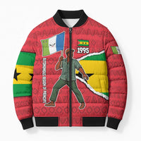 Autonomous Region of Principe Independence Bomber Puffer Jacket with 1995 Flag Design and Cultural Pattern - Wonder Print Shop