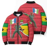 Autonomous Region of Principe Independence Bomber Puffer Jacket with 1995 Flag Design and Cultural Pattern - Wonder Print Shop
