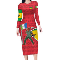 Autonomous Region of Principe Independence Family Matching Long Sleeve Bodycon Dress and Hawaiian Shirt with 1995 Flag Design and Cultural Pattern - Wonder Print Shop