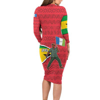 Autonomous Region of Principe Independence Family Matching Long Sleeve Bodycon Dress and Hawaiian Shirt with 1995 Flag Design and Cultural Pattern - Wonder Print Shop