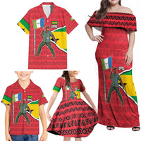Autonomous Region of Principe Independence Family Matching Off Shoulder Maxi Dress and Hawaiian Shirt with 1995 Flag Design and Cultural Pattern - Wonder Print Shop