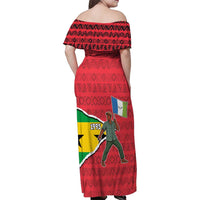 Autonomous Region of Principe Independence Family Matching Off Shoulder Maxi Dress and Hawaiian Shirt with 1995 Flag Design and Cultural Pattern - Wonder Print Shop
