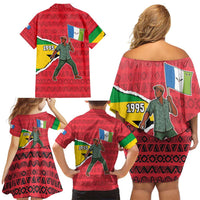 Autonomous Region of Principe Independence Family Matching Off Shoulder Short Dress and Hawaiian Shirt with 1995 Flag Design and Cultural Pattern - Wonder Print Shop