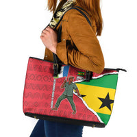 Autonomous Region of Principe Independence Leather Tote Bag with 1995 Flag Design and Cultural Pattern - Wonder Print Shop