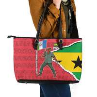 Autonomous Region of Principe Independence Leather Tote Bag with 1995 Flag Design and Cultural Pattern - Wonder Print Shop