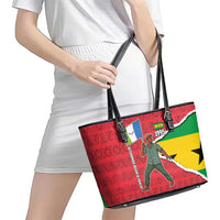 Autonomous Region of Principe Independence Leather Tote Bag with 1995 Flag Design and Cultural Pattern - Wonder Print Shop