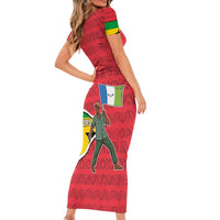 Autonomous Region of Principe Independence Short Sleeve Bodycon Dress with 1995 Flag Design and Cultural Pattern - Wonder Print Shop