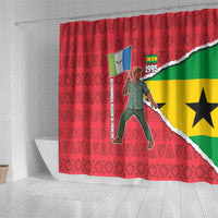 Autonomous Region of Principe Independence Shower Curtain with 1995 Flag Design and Cultural Pattern - Wonder Print Shop