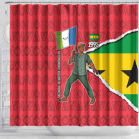 Autonomous Region of Principe Independence Shower Curtain with 1995 Flag Design and Cultural Pattern - Wonder Print Shop