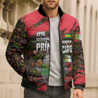 Principe Autonomous Region Bomber Puffer Jacket with Parrot Cacao and 1995 Flag Design - Wonder Print Shop