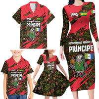 Principe Autonomous Region Family Matching Long Sleeve Bodycon Dress and Hawaiian Shirt with Parrot Cacao and 1995 Flag Design - Wonder Print Shop