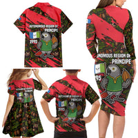 Principe Autonomous Region Family Matching Long Sleeve Bodycon Dress and Hawaiian Shirt with Parrot Cacao and 1995 Flag Design - Wonder Print Shop