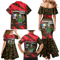 Principe Autonomous Region Family Matching Mermaid Dress and Hawaiian Shirt with Parrot Cacao and 1995 Flag Design - Wonder Print Shop