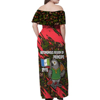 Principe Autonomous Region Family Matching Off Shoulder Maxi Dress and Hawaiian Shirt with Parrot Cacao and 1995 Flag Design - Wonder Print Shop