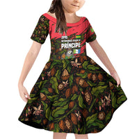 Principe Autonomous Region Family Matching Off Shoulder Short Dress and Hawaiian Shirt with Parrot Cacao and 1995 Flag Design - Wonder Print Shop