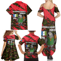 Principe Autonomous Region Family Matching Summer Maxi Dress and Hawaiian Shirt with Parrot Cacao and 1995 Flag Design - Wonder Print Shop