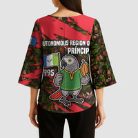 Principe Autonomous Region Kimono Sleeve Blouse with Parrot Cacao and 1995 Flag Design - Wonder Print Shop