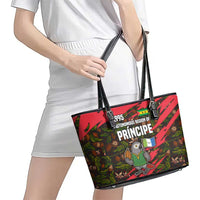 Principe Autonomous Region Leather Tote Bag with Parrot Cacao and 1995 Flag Design - Wonder Print Shop