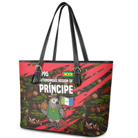 Principe Autonomous Region Leather Tote Bag with Parrot Cacao and 1995 Flag Design - Wonder Print Shop