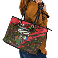 Principe Autonomous Region Leather Tote Bag with Parrot Cacao and 1995 Flag Design - Wonder Print Shop