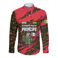 Principe Autonomous Region Long Sleeve Button Shirt with Parrot Cacao and 1995 Flag Design - Wonder Print Shop