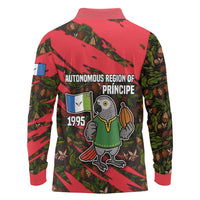 Principe Autonomous Region Long Sleeve Polo Shirt with Parrot Cacao and 1995 Flag Design - Wonder Print Shop