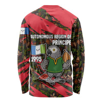 Principe Autonomous Region Long Sleeve Shirt with Parrot Cacao and 1995 Flag Design - Wonder Print Shop