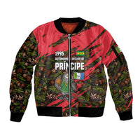 Principe Autonomous Region Sleeve Zip Bomber Jacket with Parrot Cacao and 1995 Flag Design - Wonder Print Shop