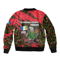 Principe Autonomous Region Sleeve Zip Bomber Jacket with Parrot Cacao and 1995 Flag Design - Wonder Print Shop