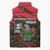 Principe Autonomous Region Sleeveless Puffer Jacket with Parrot Cacao and 1995 Flag Design - Wonder Print Shop