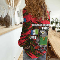 Principe Autonomous Region Women Casual Shirt with Parrot Cacao and 1995 Flag Design - Wonder Print Shop