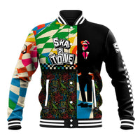 Ska Two Tone Baseball Jacket with Colorful Checkerboard Music Art Carnival Festival - Wonder Print Shop