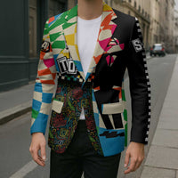 Ska Two Tone Blazer with Colorful Checkerboard Music Art Carnival Festival - Wonder Print Shop