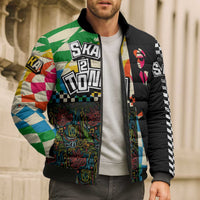 Ska Two Tone Bomber Puffer Jacket with Colorful Checkerboard Music Art Carnival Festival - Wonder Print Shop