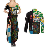 Ska Two Tone Couples Matching Summer Maxi Dress and Long Sleeve Button Shirt with Colorful Checkerboard Music Art Carnival Festival - Wonder Print Shop