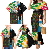 Ska Two Tone Family Matching Mermaid Dress and Hawaiian Shirt with Colorful Checkerboard Music Art Carnival Festival - Wonder Print Shop