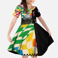 Ska Two Tone Family Matching Off Shoulder Maxi Dress and Hawaiian Shirt with Colorful Checkerboard Music Art Carnival Festival - Wonder Print Shop