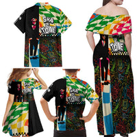 Ska Two Tone Family Matching Off Shoulder Maxi Dress and Hawaiian Shirt with Colorful Checkerboard Music Art Carnival Festival - Wonder Print Shop
