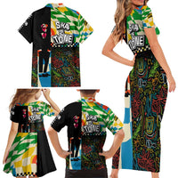 Ska Two Tone Family Matching Short Sleeve Bodycon Dress and Hawaiian Shirt with Colorful Checkerboard Music Art Carnival Festival - Wonder Print Shop