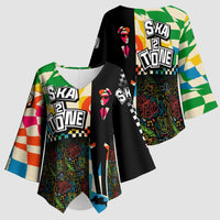 Ska Two Tone Kimono Sleeve Blouse with Colorful Checkerboard Music Art Carnival Festival - Wonder Print Shop