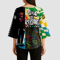 Ska Two Tone Kimono Sleeve Blouse with Colorful Checkerboard Music Art Carnival Festival - Wonder Print Shop