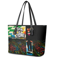 Ska Two Tone Leather Tote Bag with Colorful Checkerboard Music Art Carnival Festival - Wonder Print Shop